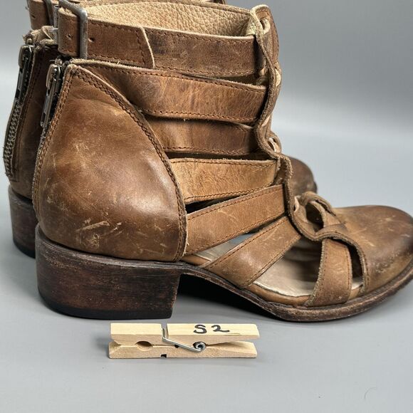 Freebird By Steven Stone Cutout Bootie Womens 6 Brown Shoe Strappy Buckled Boot - Picture 8 of 9